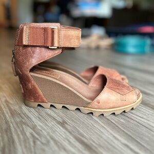 Sorel Brown Joanie Open Toed Wedge Sandals